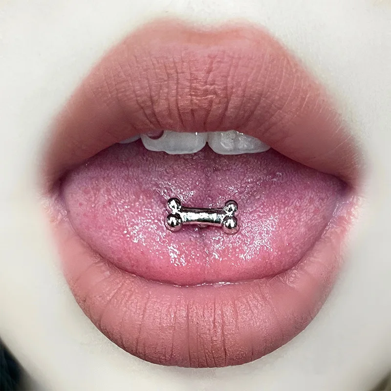 

New In Trendy Punk Glossy Stainless Steel Bone Shaped Screw Tongue Rings for Women Men Hiphop Cool Piercing Body Jewelry Gifts