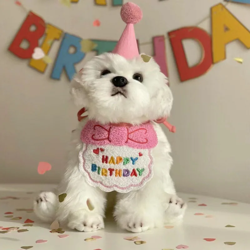 

Dog Accessories Party Birthday Hat Bib Dog Cat Pet Saliva Pocket Saliva Hat Set Puppy Supplies Chihuahua