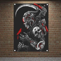 grim reaper and bird banners skull tattoo art flags canvas painting bar home decor scary bloody posters tapestry wall hanging
