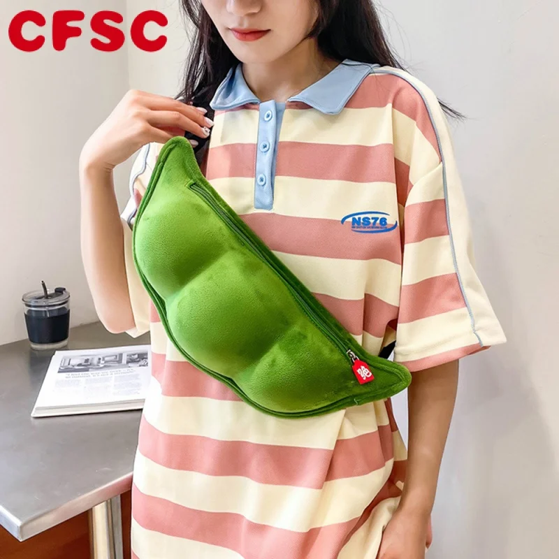 

2022 Personality Creative Edamame Shape Ladies Messenger Bag Plush Pea Shoulder Bag Fun And Funny Chest Bag Bolsa De Mensajero