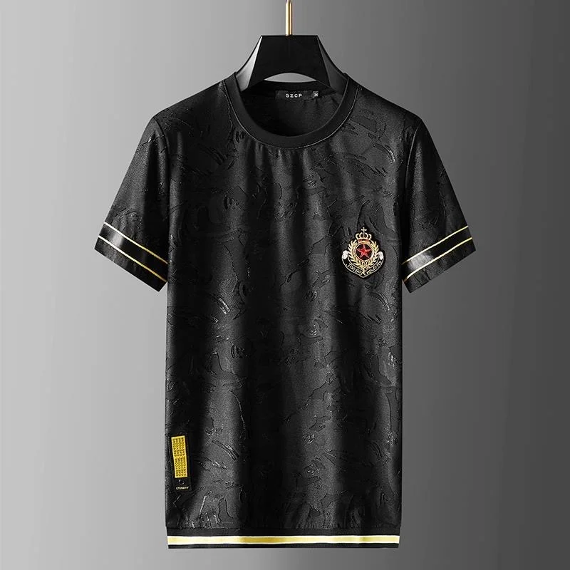 

European high-end trend jacquard embroidery large t-shirt men's short sleeve round neck 2024 summer casual half top