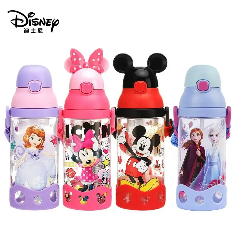 Фото Детская бутылочка-поильник Disney с мультяшными персонажами Микки Маус, Минни Маус и Принцессами, с трубочкой, для школьников, милая бутылка для воды №1