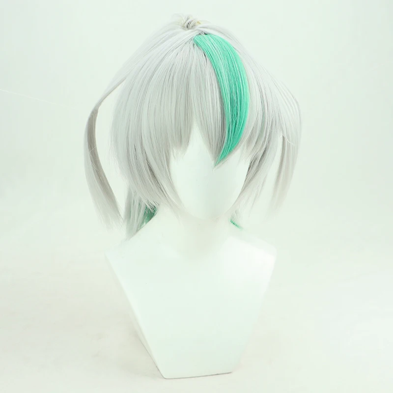 Парик для косплея YouTuber Bafuko серая Смешанная зеленая короткая шерстяная косичка