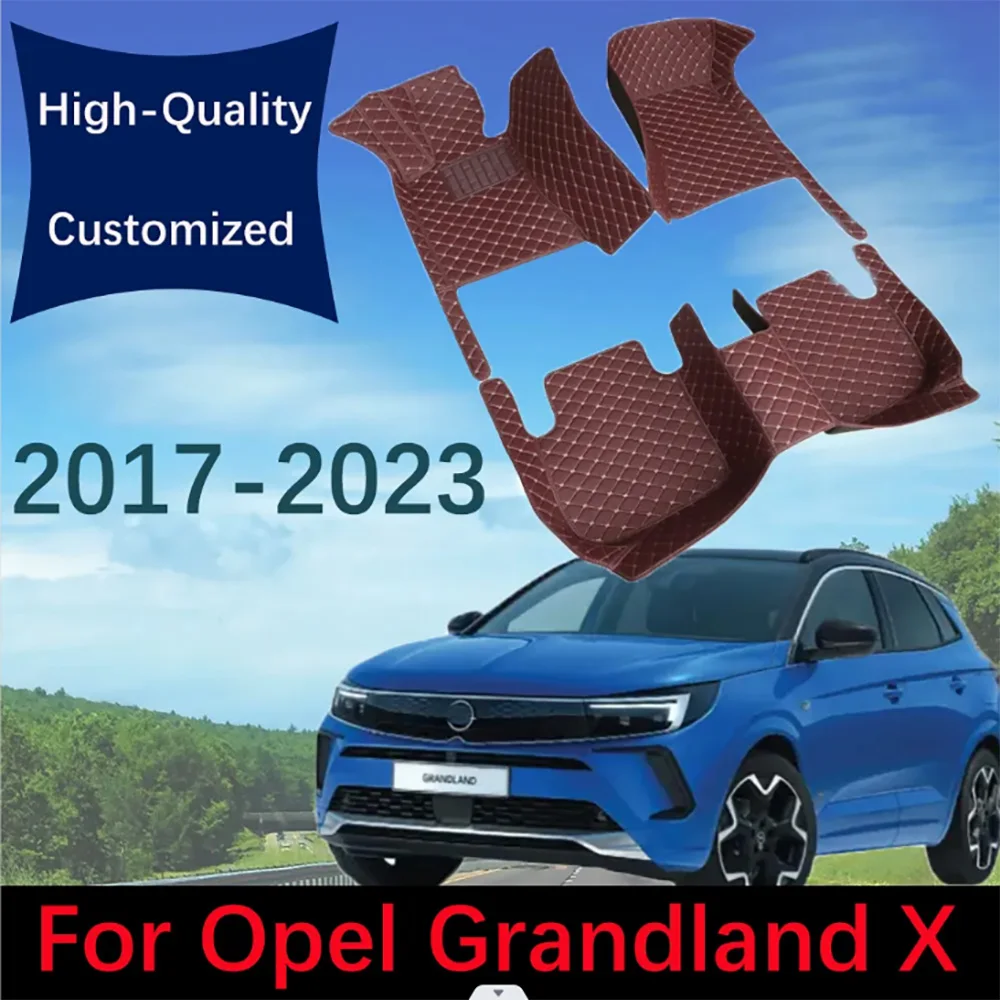 Custom Leather Car Floor Mats For Opel Grandland X 2017 2018 2019 2020 2021 2022 Automobile Carpet Rugs Foot Pads Accessories