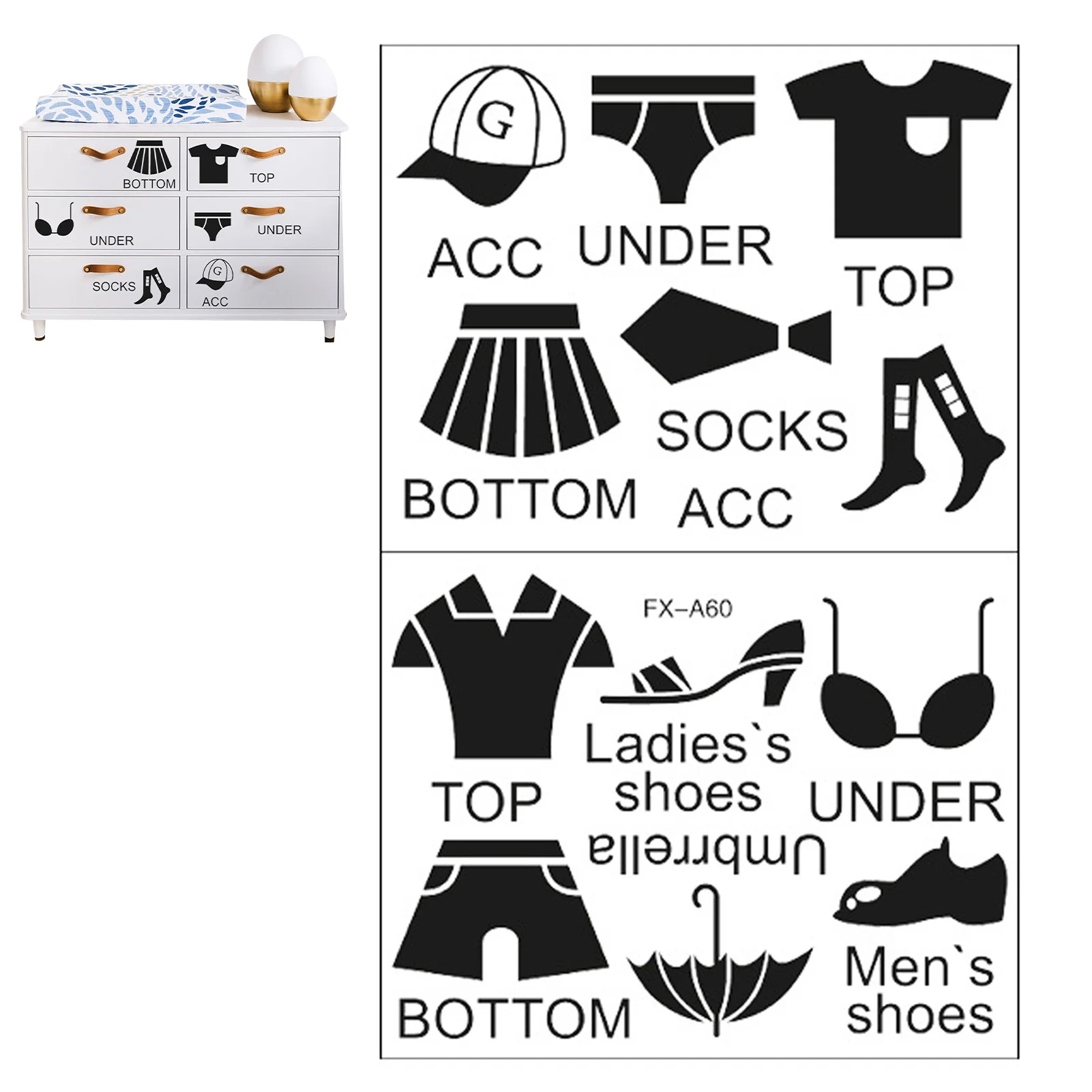 

Clothing Label Decal Stickers Removable Wardrobe Wall Clothing Classification Decor Creative Life Label Vinyl Stickers For