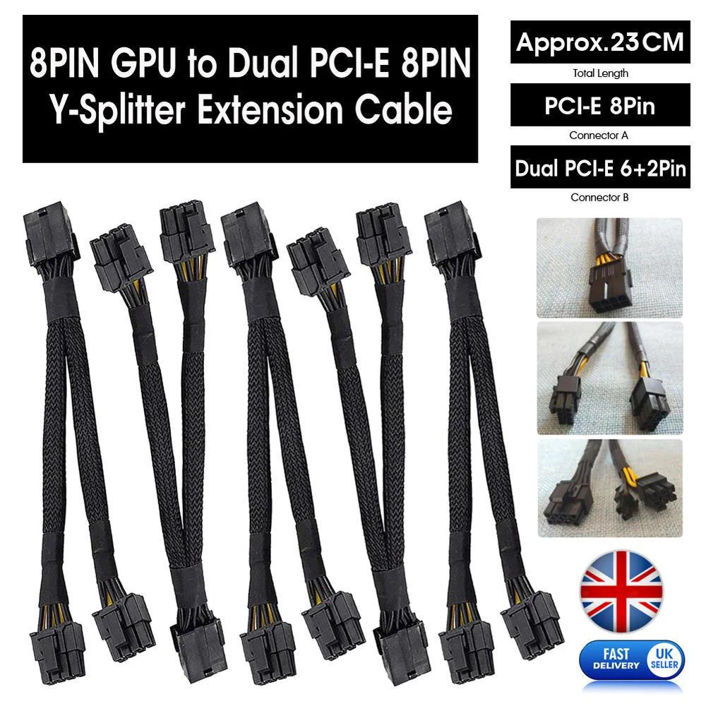 8 Pin Pci-E Gfx / Gpu To 2x Pcie 8 Pin (6+2) Power Splitter Premium V2.0 SLEEVED High Quality Power Graphics Card Cable 4Pcs