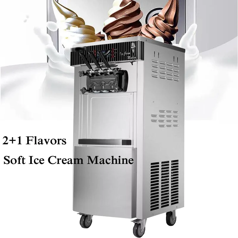 

Snack food store 2 +1 flavors soft ice cream machine 2200W 5.3-7.4 Gallons Per Hour Ice Cream Making Machine Stainless Steel Ve