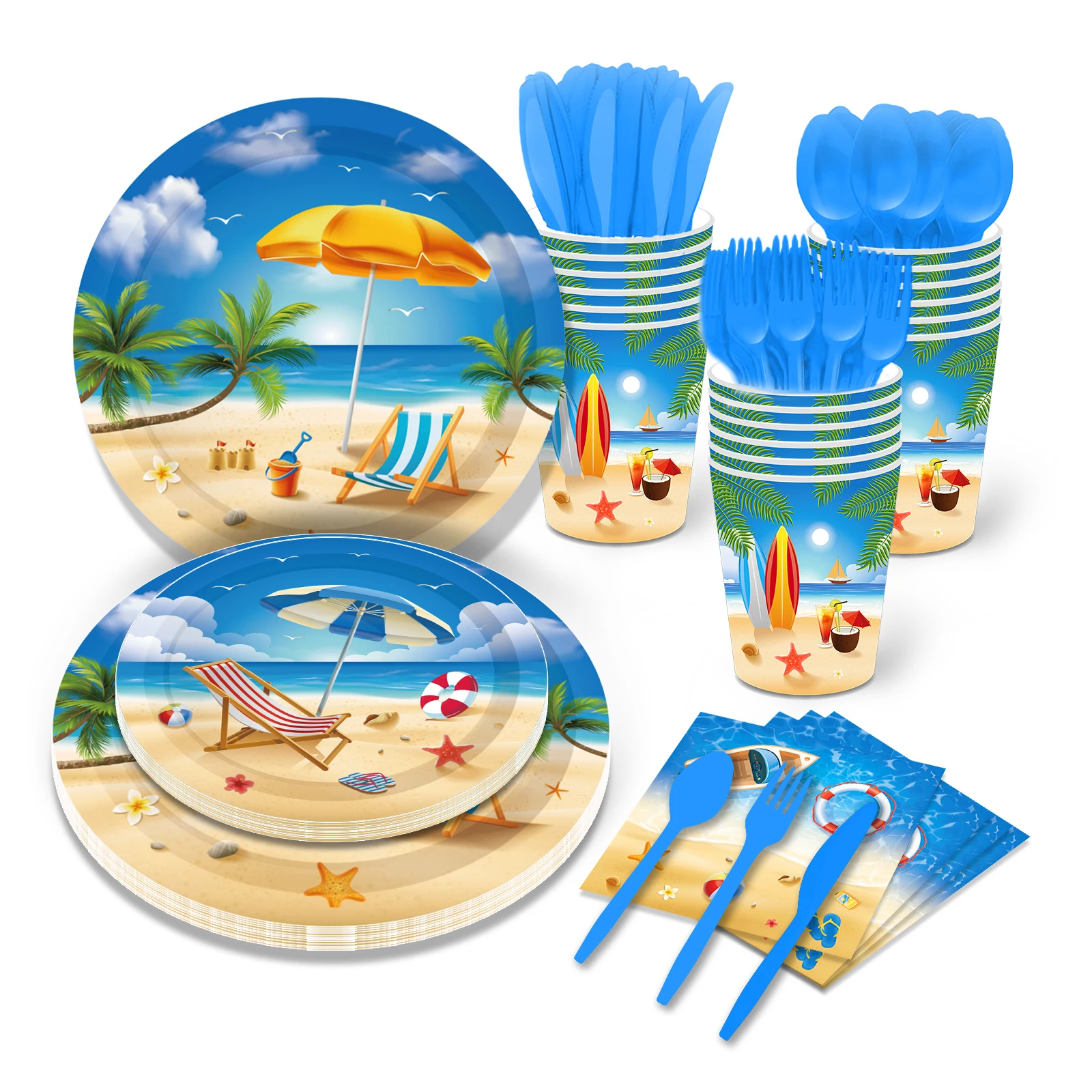 

Summer Hawaii Swimming Beach Holiday Disposable Tableware Sets Birthday Party Paper Plates Napkins Baby Shower Party Decorations
