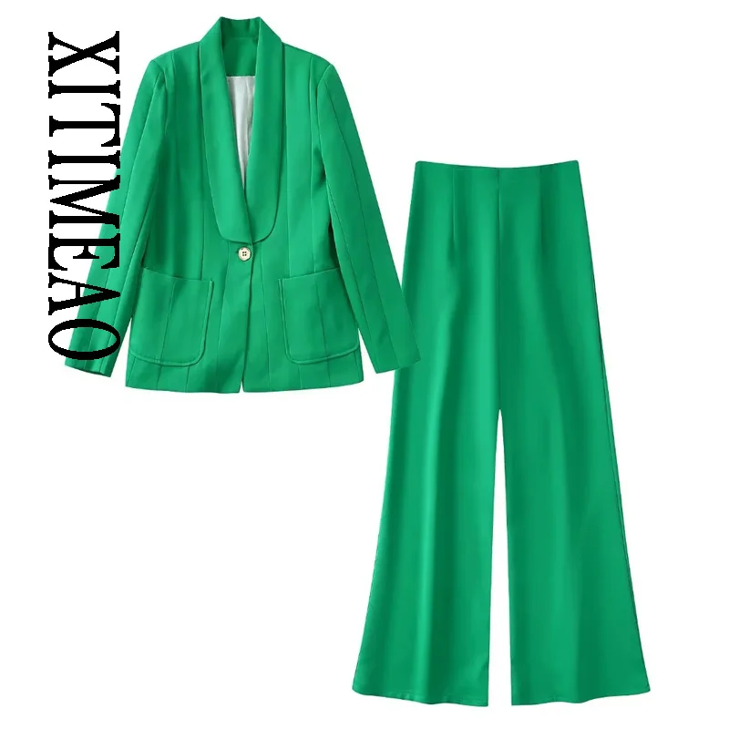 

XITIMEAO Women's Fashion Front Button Shawl Lapel Suit Coat Retro Long Sleeve Flip Pocket Women's Coat Splicing Suit