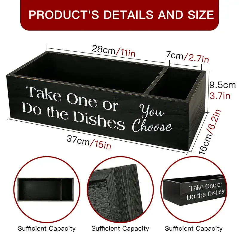 

. Rustic Wooden Disposable Dish Holder Paper Plate Organizer Box Countertop Caddy for Wedding, Party, BBQ with Cups, Forks, Spoo