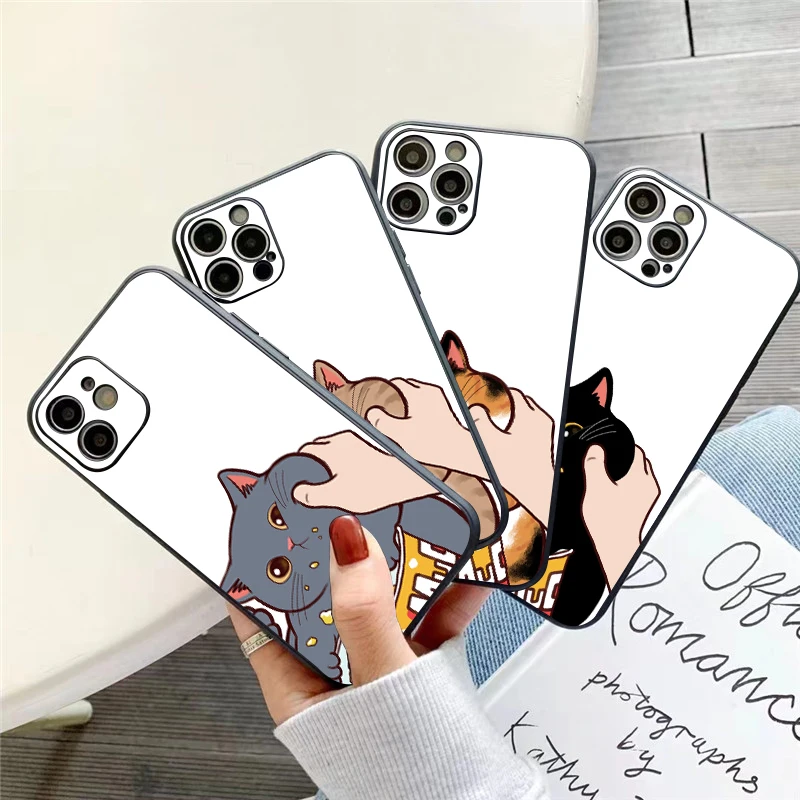 

Cartoon Cute Cat Phone Case For Funda iPhone 11 12 13 Pro Max Mini X XR XS SE 2020 5 6 7 8 Plus Soft Etui Celular Back