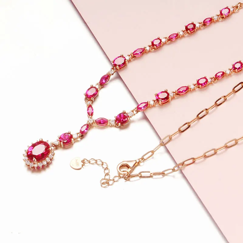 

Russia 585 Purple Gold Pendant Rose Gold Color Gold Luxury High Grade Red Stone Necklace choker necklace