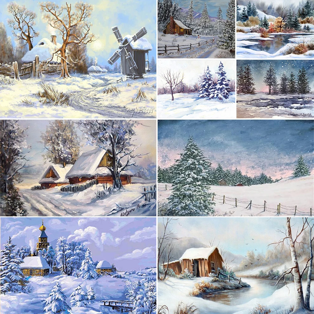 

Пейзаж снежный зимний Печатный холст вышивка крестиком набор для рукоделия рукоделие хобби ручная работа разные считаются оптовая продажа