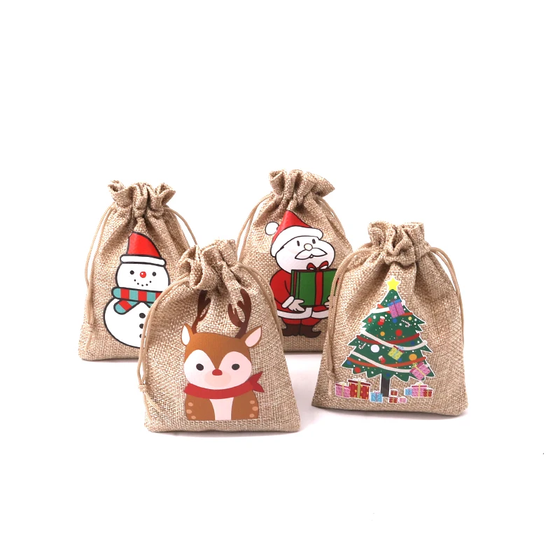 

Подарочные пакеты «Санта-Клаус» 5 шт., джутовые мешочки на шнурке для ювелирных изделий, 10x14 13x18 15x20 см