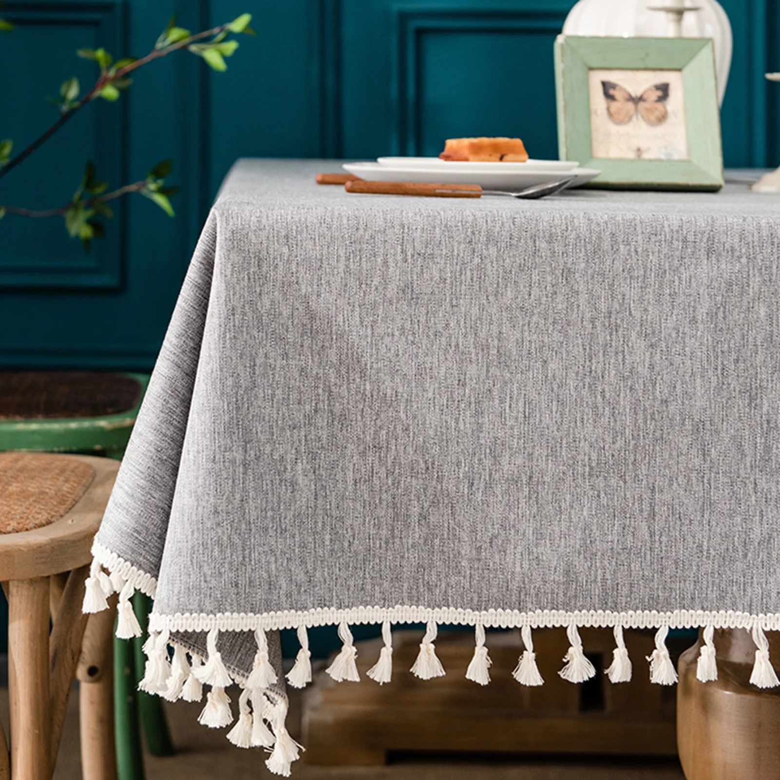 Fringed Cotton Linen Tablecloth Washable Crinkle-resistant Waterproof Rectangular With Tassel Heavy Duty Spill-proof |