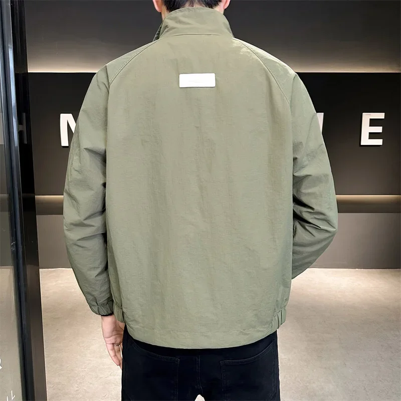 Сплошной цвет рабочая куртка с лацканами для мужчин осенняя новая приталенная