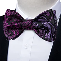 designer purple black self tie bowties for man exquisite wedding party silk luxuty men bow tie hanky cufflinks set holiday gift