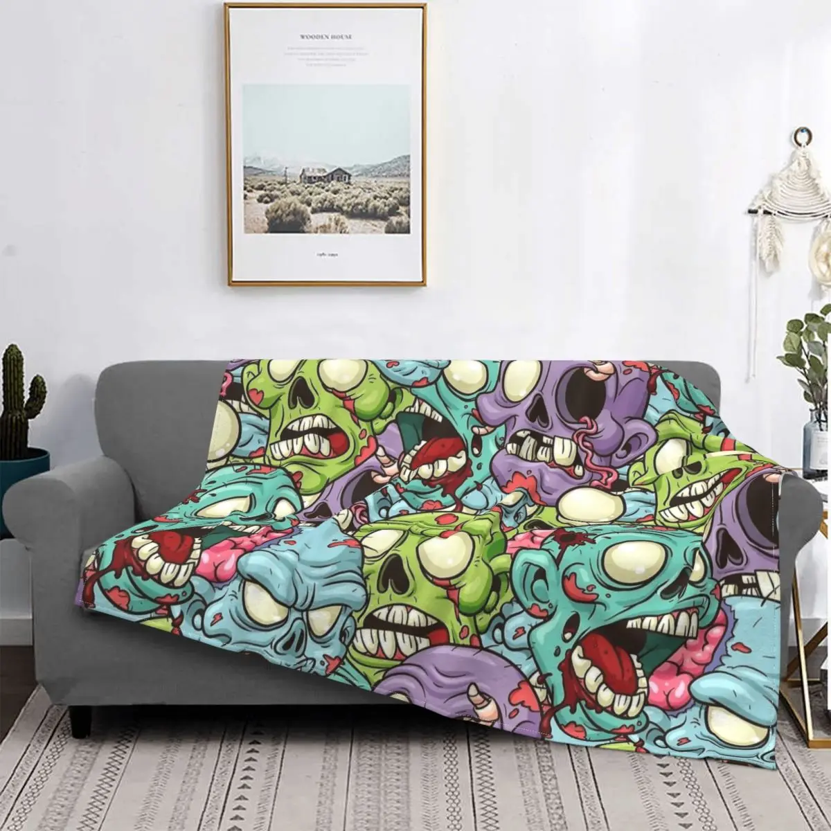 

Разноцветное многофункциональное бархатное покрывало Zoombie с рисунком черепа, весна/осень, дорожное покрывало