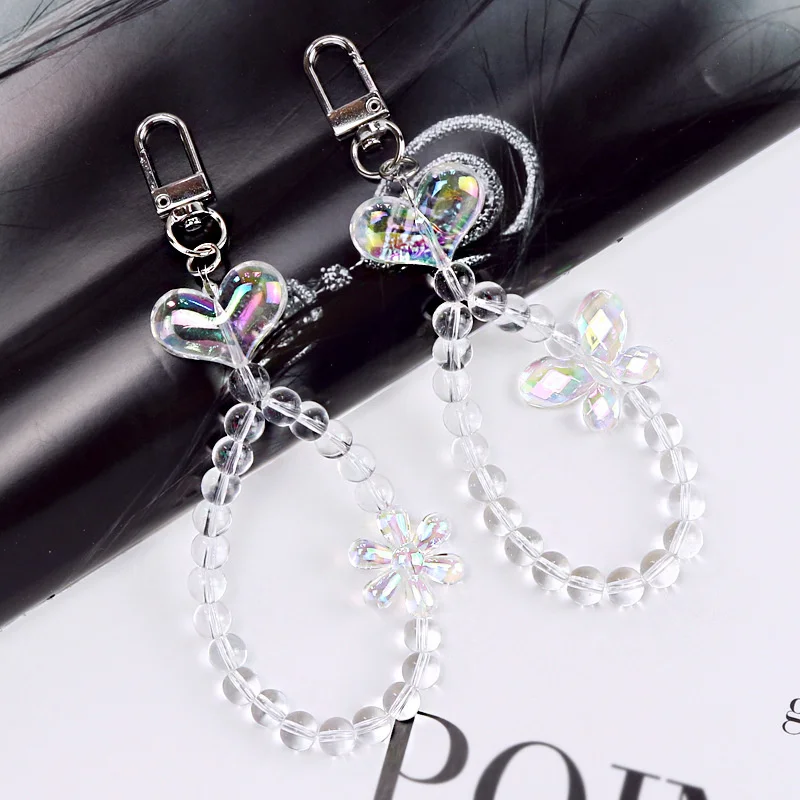 

Creative aesthetic magic butterfly love keychain pendant small fresh crystal pearl bracelet car bag decoration