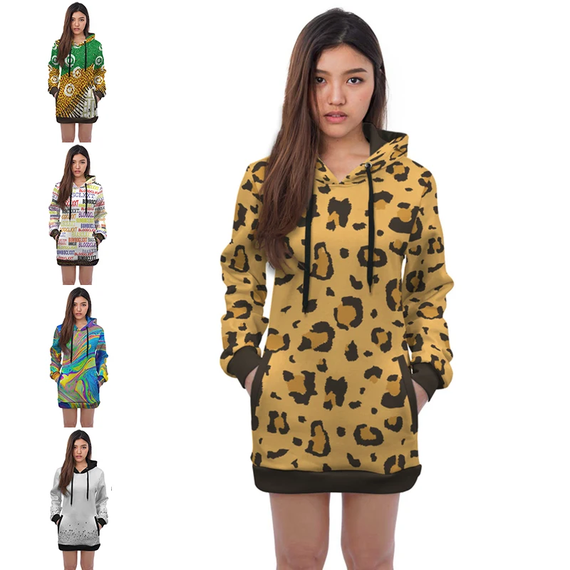 

NEW Fashion Streewear Leopard Print Ladies Aestheti Hoodies Dress Factor Supply Pullover Women‘s Hooded