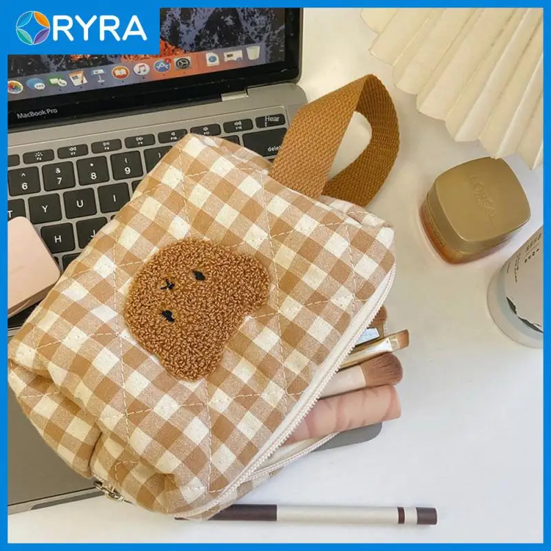 

Multifunctional Makeup Bag Household Pen Bag Women Checkerboard Lattice Cosmetic Box 2023 Storage Make Up Cases Large Capacity