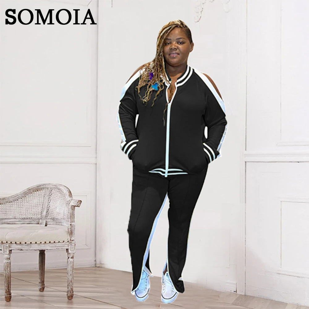 

Plus Size Women Clothing XL-5XL Oversize Sport Style Two Piece Set Elastic Pant Sets Solid Color Woman Tracksuits Fashion Outfit