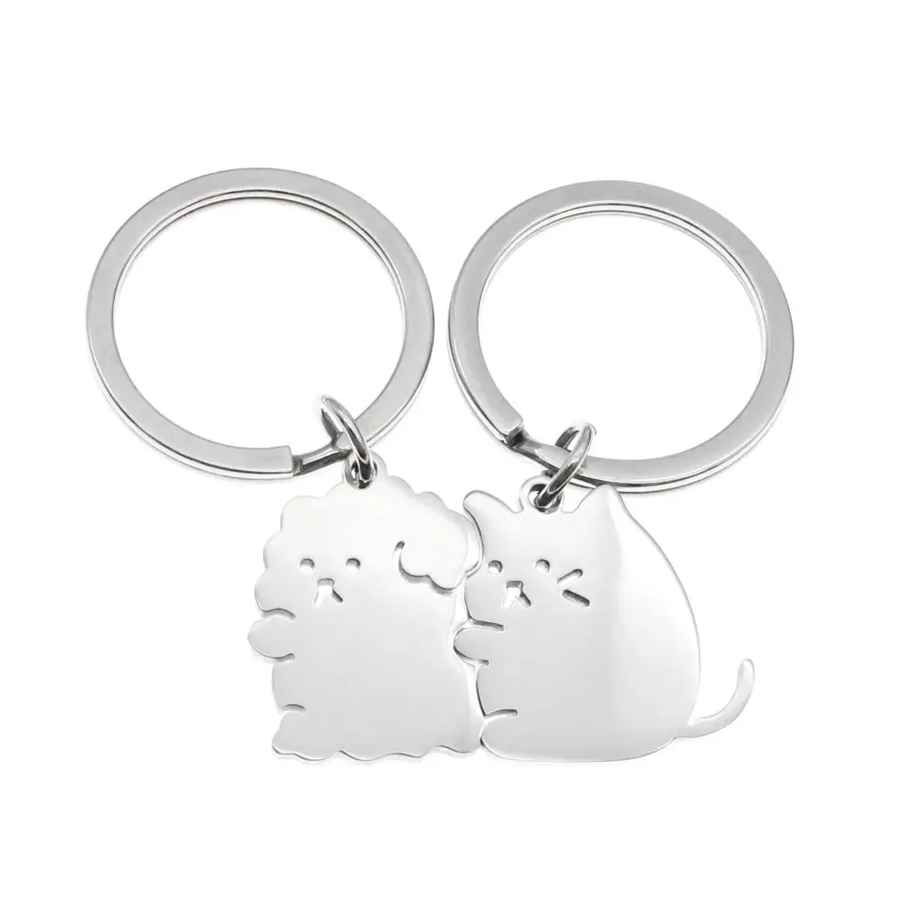Брелок для ключей пары кошек собак подвеска из нержавеющей стали одинаковый