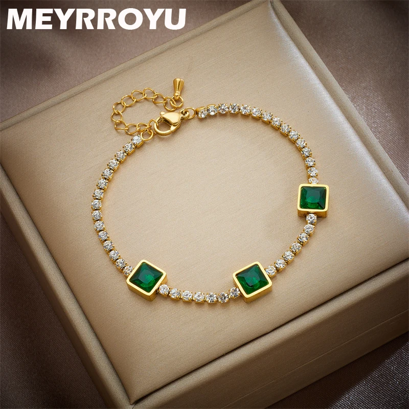 

MEYRROYU 316 Stainless Steel New Vintage Sparkling Blue Zircon Charm Bracelet For Women Men Jewelry Party Gifts Bijoux Pulsera