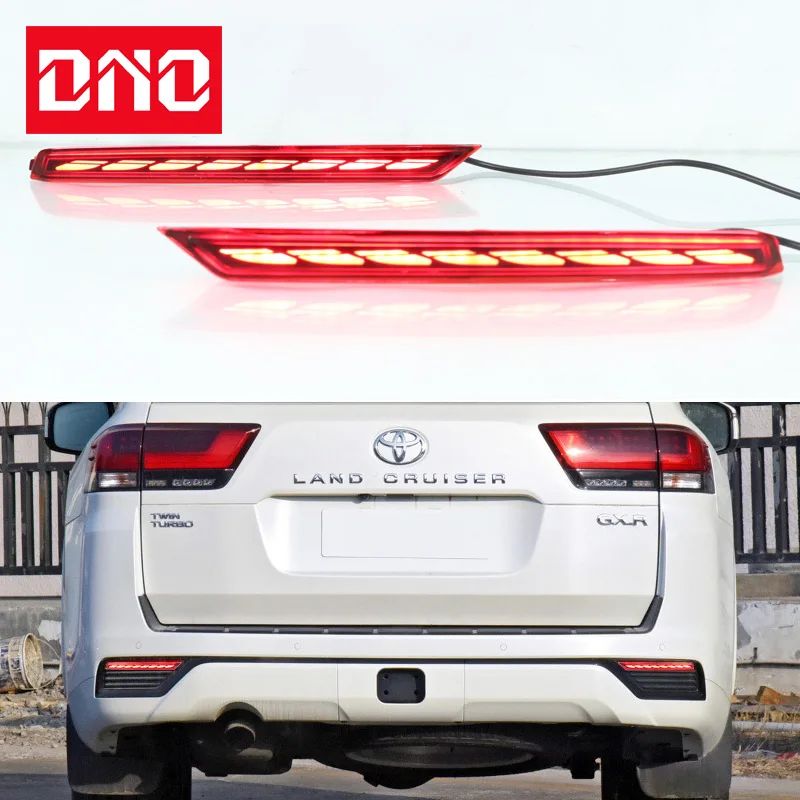 

DNO Car LED Rear Bumper Lamps For Toyota Land Cruiser 2022 LC300 Fog Lamps Brake Turn Signal Reflector Indicators Taillights