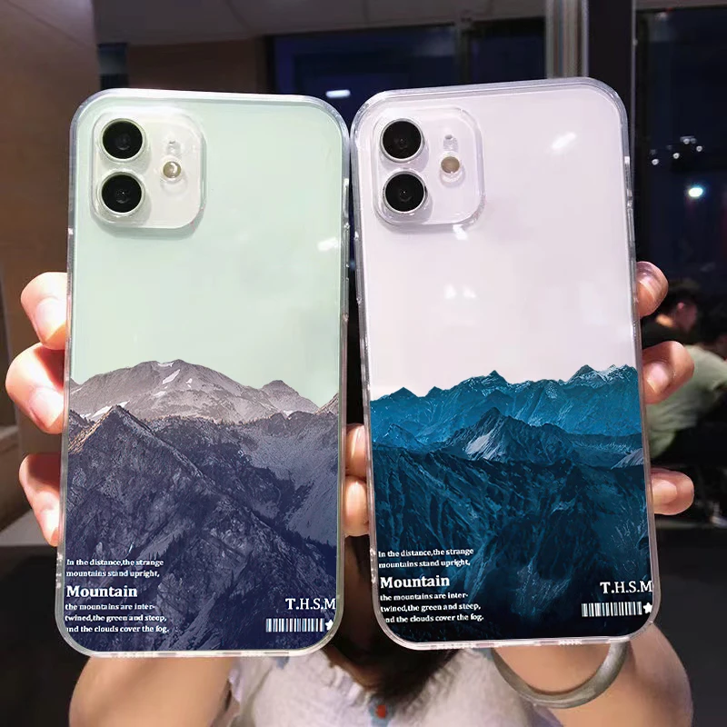 

Snow Mountain Landscape For Apple iPhone 13 12 11 Pro Mini X XR XS Max SE 6 6S 7 8 Plus Clear Phone Case TPU Cases Soft Cover