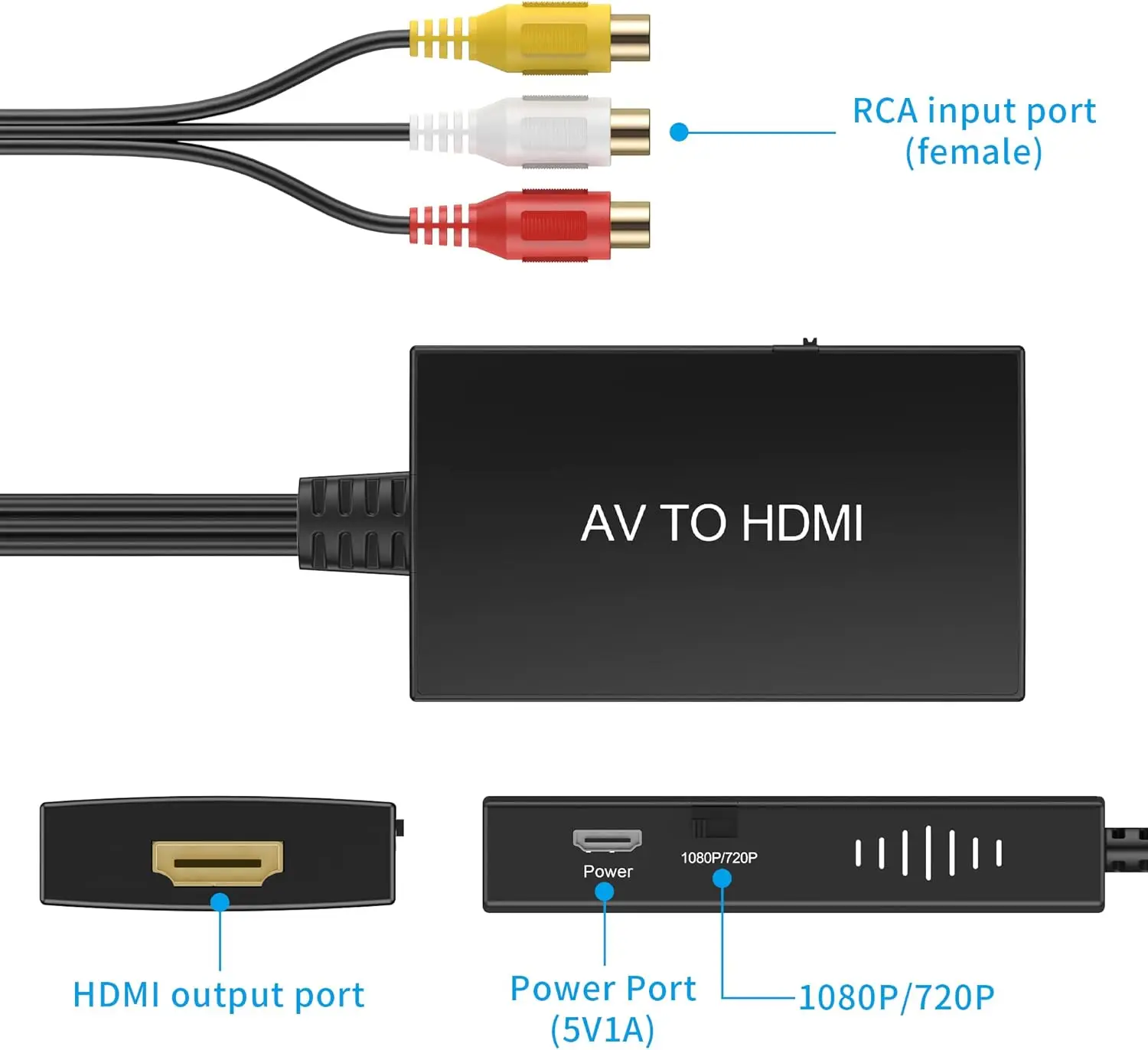 Фото Конвертер RCA в HDMI, адаптер композитного видео в HDMI, поддержка 1080P PAL/NTSC, совместим с PS one, Xbox, VHS, VCR, проигрывателями Blu-Ray DVD №2