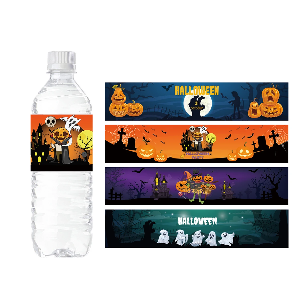 

24pc Halloween Water Bottle Labels Stickers Waterproof Stickers Pumpkin Ghost Wine Bottle Label Happy Halloween Party Decoration