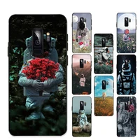 astronaut with flowers phone case for samsung s20 lite s21 s10 s9 plus for redmi note8 9pro for huawei y6 cover