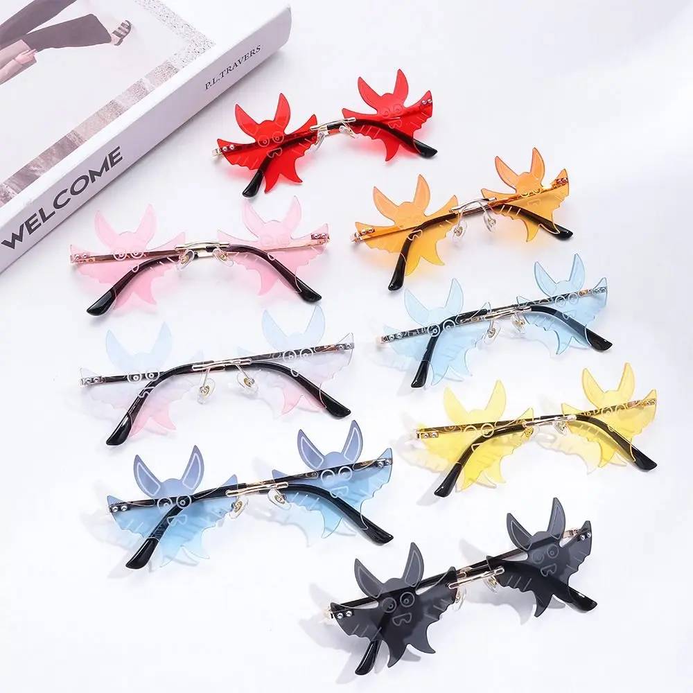

Colorful Eyewear Women and Men Disco Party Bat Shaped Sunglasses Goth Glasses Rimless 90s Glasses