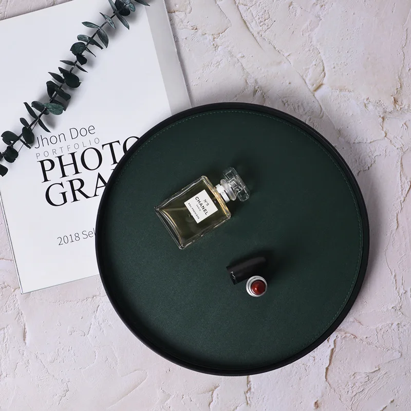 

Nordic Simple Leather Round Storage Tray Living Room Porch Cosmetics Desktop Storage Tray Jewelry Display Plate Home Decor