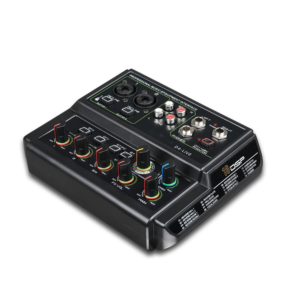 

Wholesale 4 ch audio interface multifunction professional studio sound card mixer for livestream musical performance recording