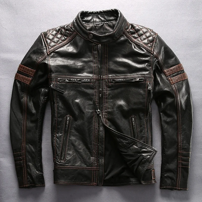 

5 days arrival, Men's Genuine Cow Leather Jacket New Professional Motorcycle Biker Jacket Top Quality Spring Autumn Coat