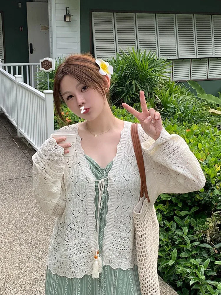 Женский вязаный кардиган с V-образным вырезом элегантный простой свободный