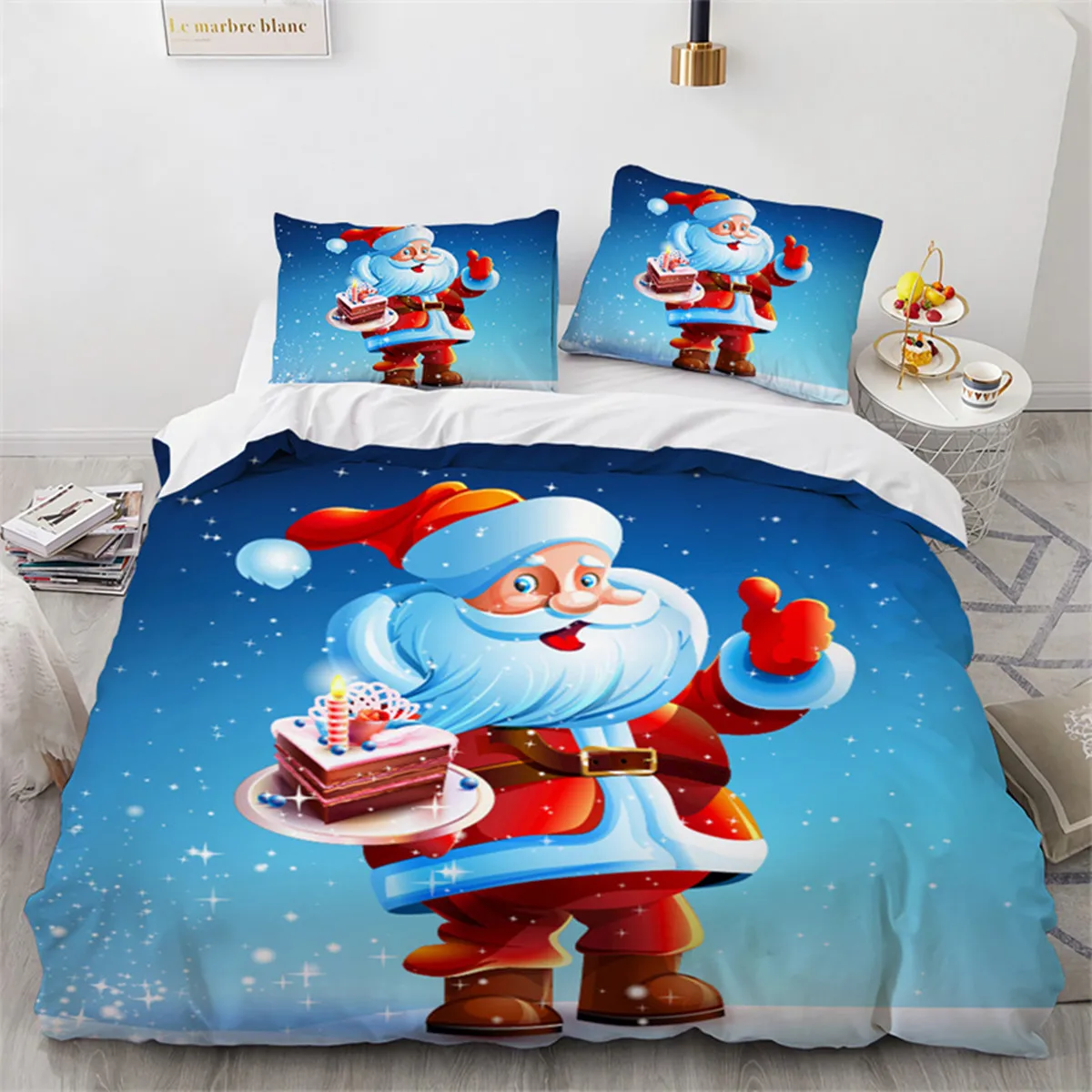 

Christmas Cat Duvet Cover Merry Christmas Microfiber Cartoon Animal Santa Claus for Women Children Teen Gift Bedroom Decorations