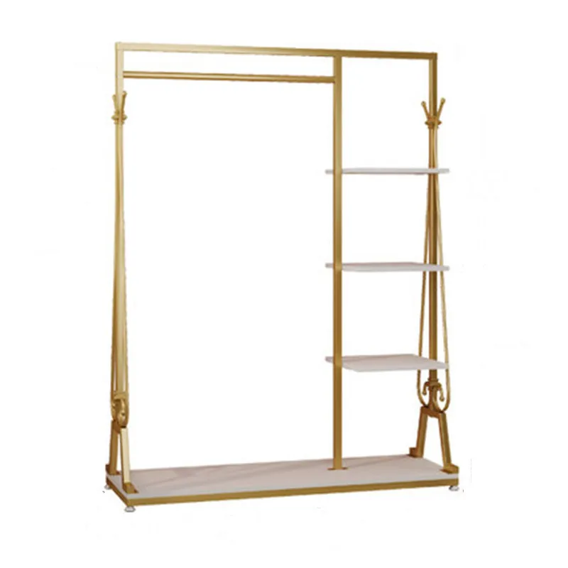 

Metal Clothing Rack Garment Display Stand Modern Fashion Clothes Rack with Storage Panels