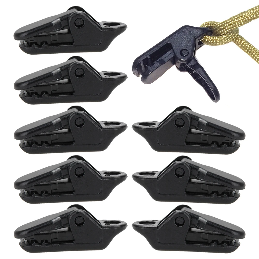 

10pcs/set Tent Canopy Clip Plastic Double Hole Tent Rope Adjustable Buckle Curtain Alligator Clip For Outdoor Camping Hiking
