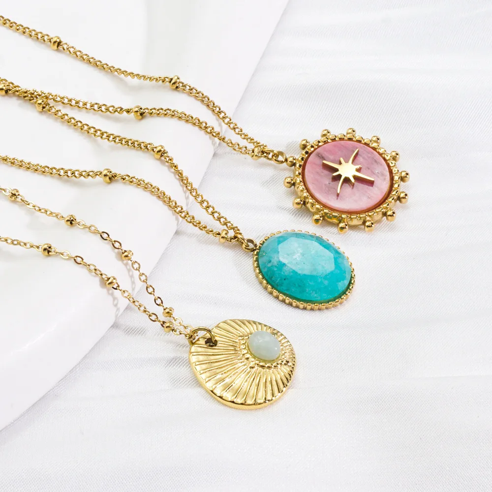 V. Подвеска из нержавеющей стали с натуральным камнем и звездой 14-каратного