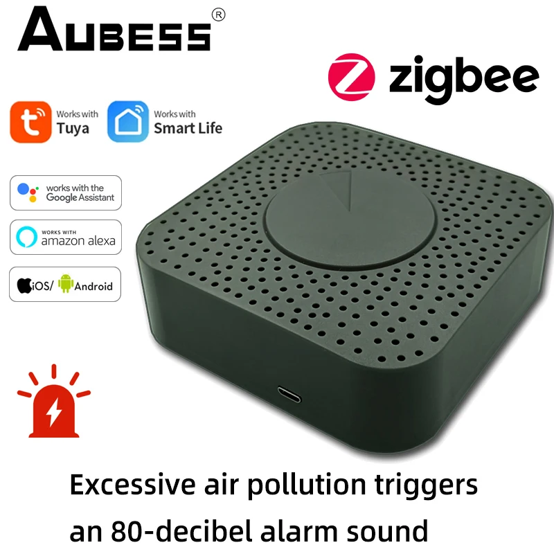 

Датчик качества воздуха Tuya Zigbee, умный детектор CO2, бытовой автоматический сигнал об изменении температуры и влажности воздуха, 80 дБ