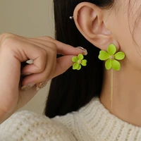 fashion womens flower ear studs s925 green asymmetric chain tassel earrings for women dangle charm girl earings female jewelry