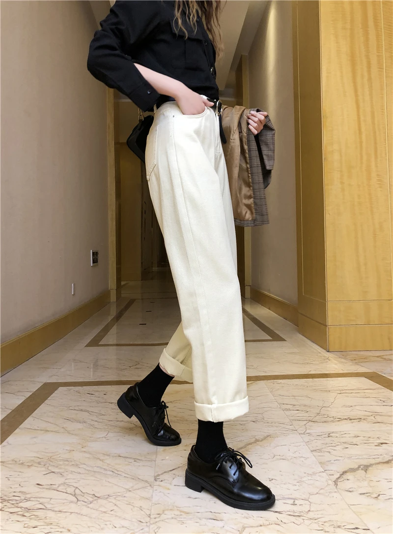 N2254   New fashion all-match loose wide-leg pants high-waist straight-leg jeans