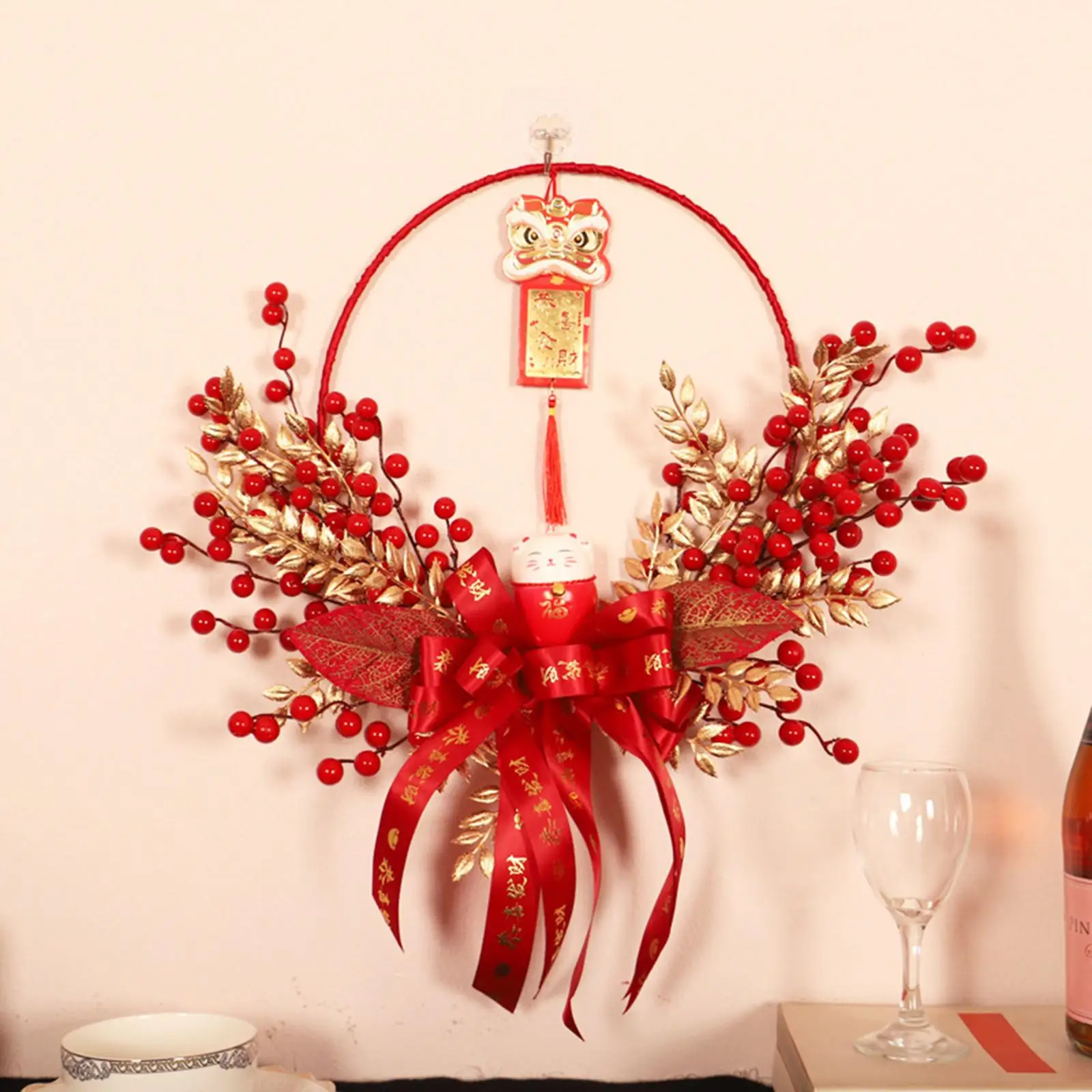 

Chinese New Year Decoration Pendant Round Wall Hanging Wreath Home Ornament