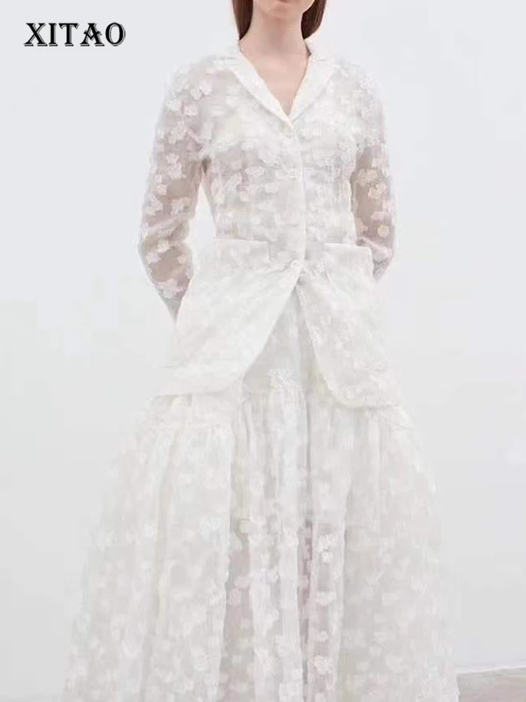 

XITAO Thin Dress Embroidered Jacquard Translucent Fashion New Two Piece Set Mesh Pleated 2022 Perspective Elegant WLD6625