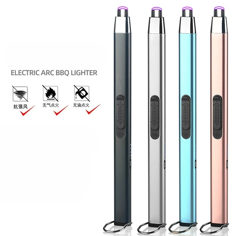 Фото Металлическая ветрозащитная USB-C зажигалка с дуговым импульсным зарядом, портативный прикуриватель для барбекю на открытом воздухе №2