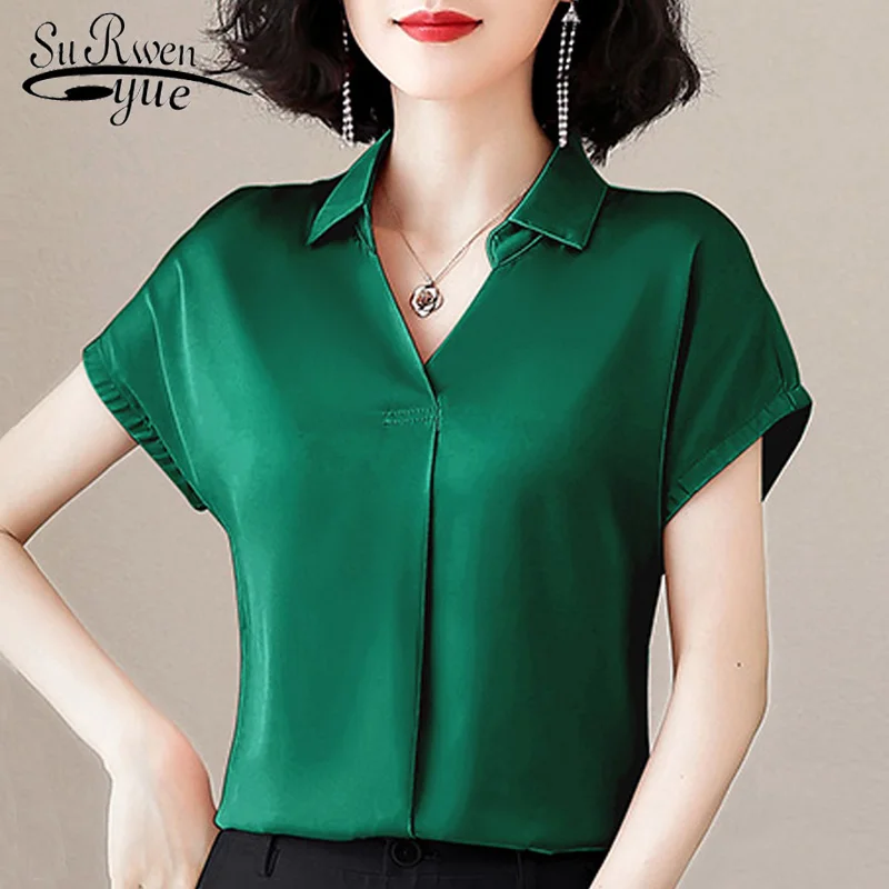 

New Loose Chiffon Blouse Women Womens Clothing V-neck Office Ladies Blouse Women Short Sleeve Shirts Ladies Tops 4510 50