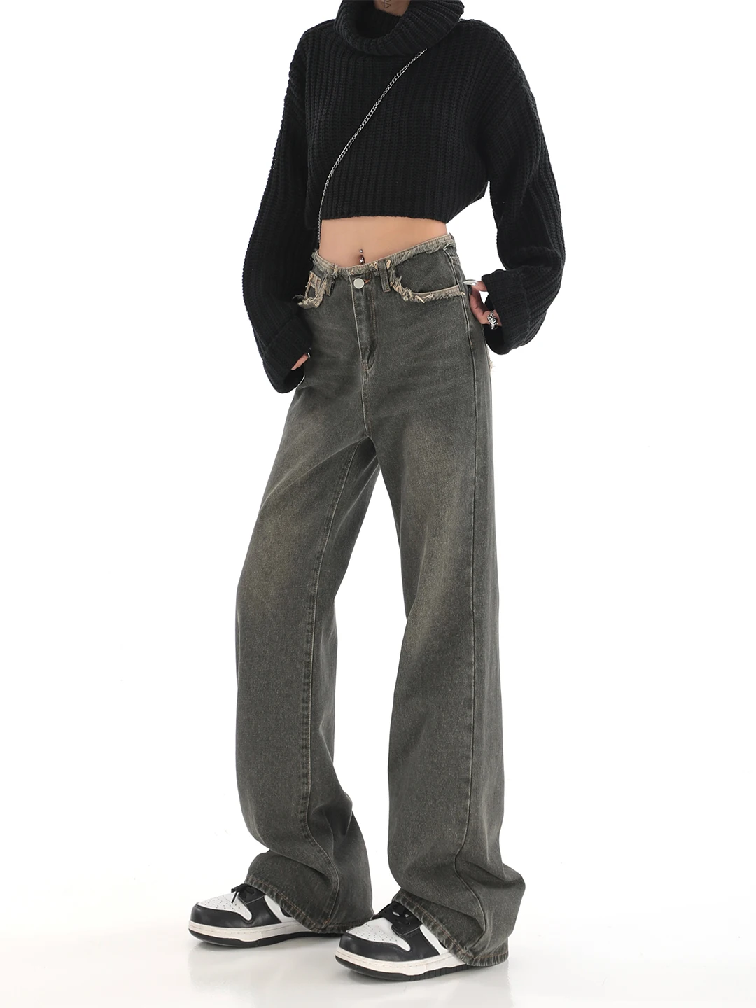 

High Waist Jeans For Womens Vintage Straight Baggy Denim Pants Streetwear American Style Fashion Wide Leg Denim Trouser